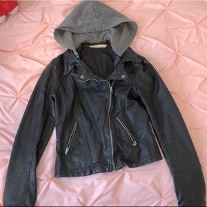 Faux leather Hollister jacket with removable hood